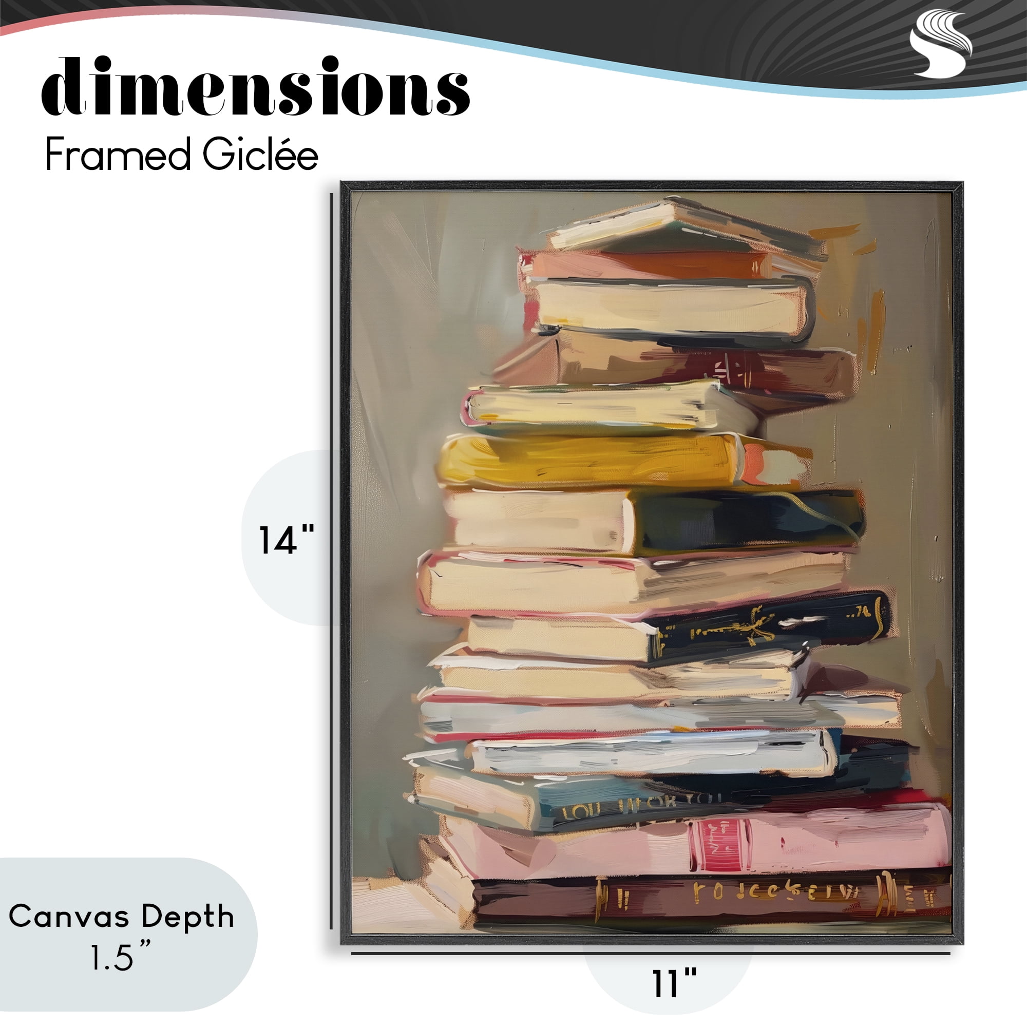 Stupell Industries Well Loved Bookstack Black Framed Giclee Art, design by LSR Design Studio