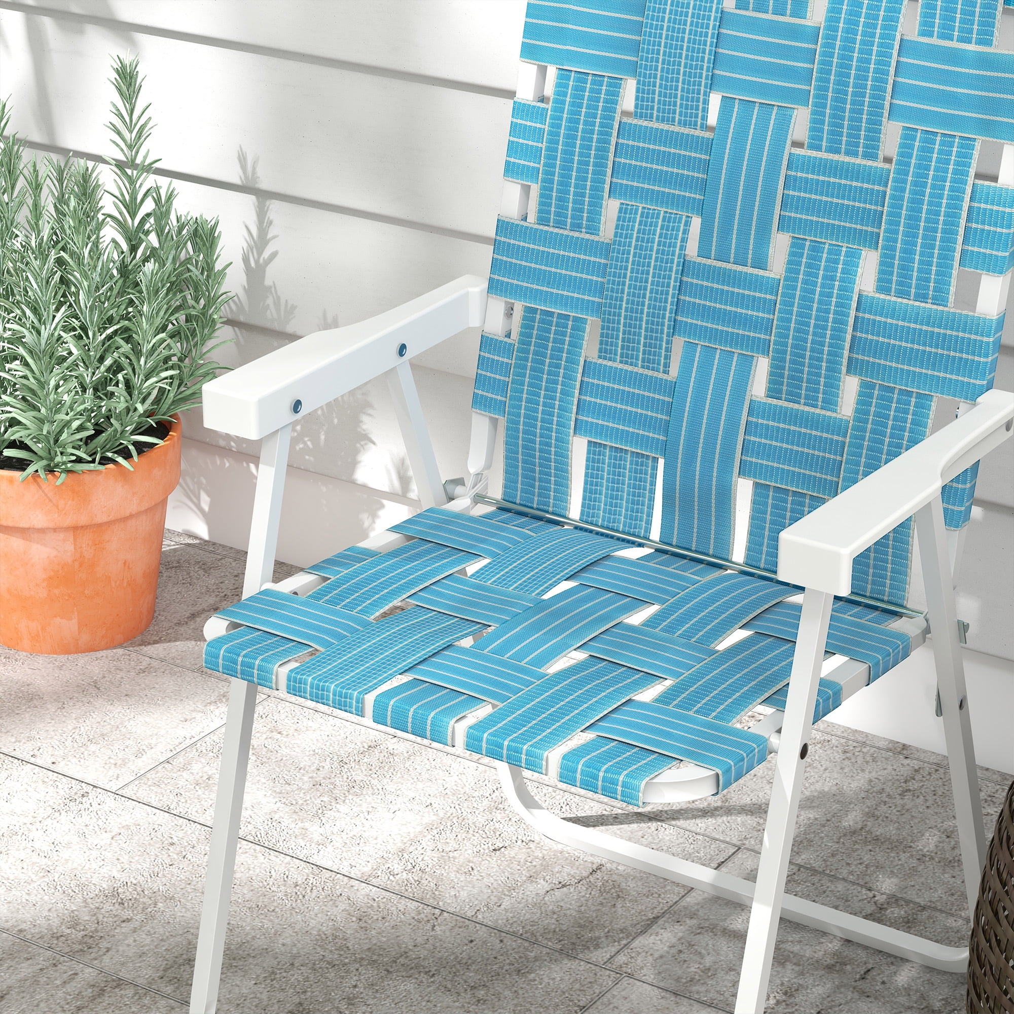 Set of 2 Patio Folding Chairs, Classic Outdoor Camping Chairs, Portable Lawn Chairs for Camping, Garden, Pool, Beach, Backyard w/ Armrests, Blue