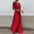 thumbnail image 2 of Women Elegant Wrap V Neck Tiered Midi Dress Ruffle Sleeve Long Party Gown Formal Evening Attire, 2 of 2