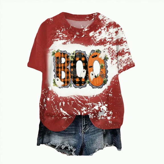 HCNTES Womens Halloween T-Shirt Funny Short Sleeve Witch Please Graphic Tees Tops(L,A258-Red)
