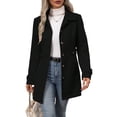 thumbnail image 2 of Women's Wool Blend Button Front Coat, Belted Mid-Length Overcoat, Elegant Lapel Collar Woolen Jacket Outerwear for Fall Winter 02-Black S, 2 of 5