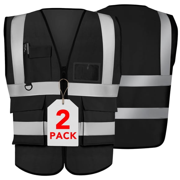 Chaleco de seguridad XPCARE reflectante, paquete de 2 con bolsillos, negro