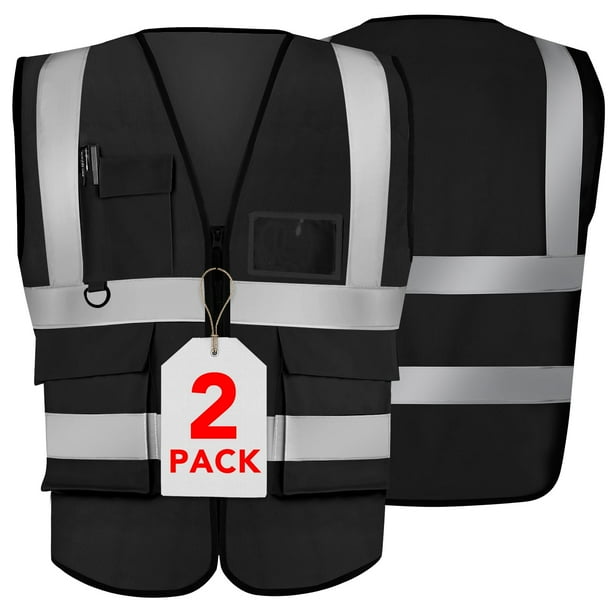 Chaleco de seguridad XPCARE reflectante, paquete de 2 con bolsillos, negro