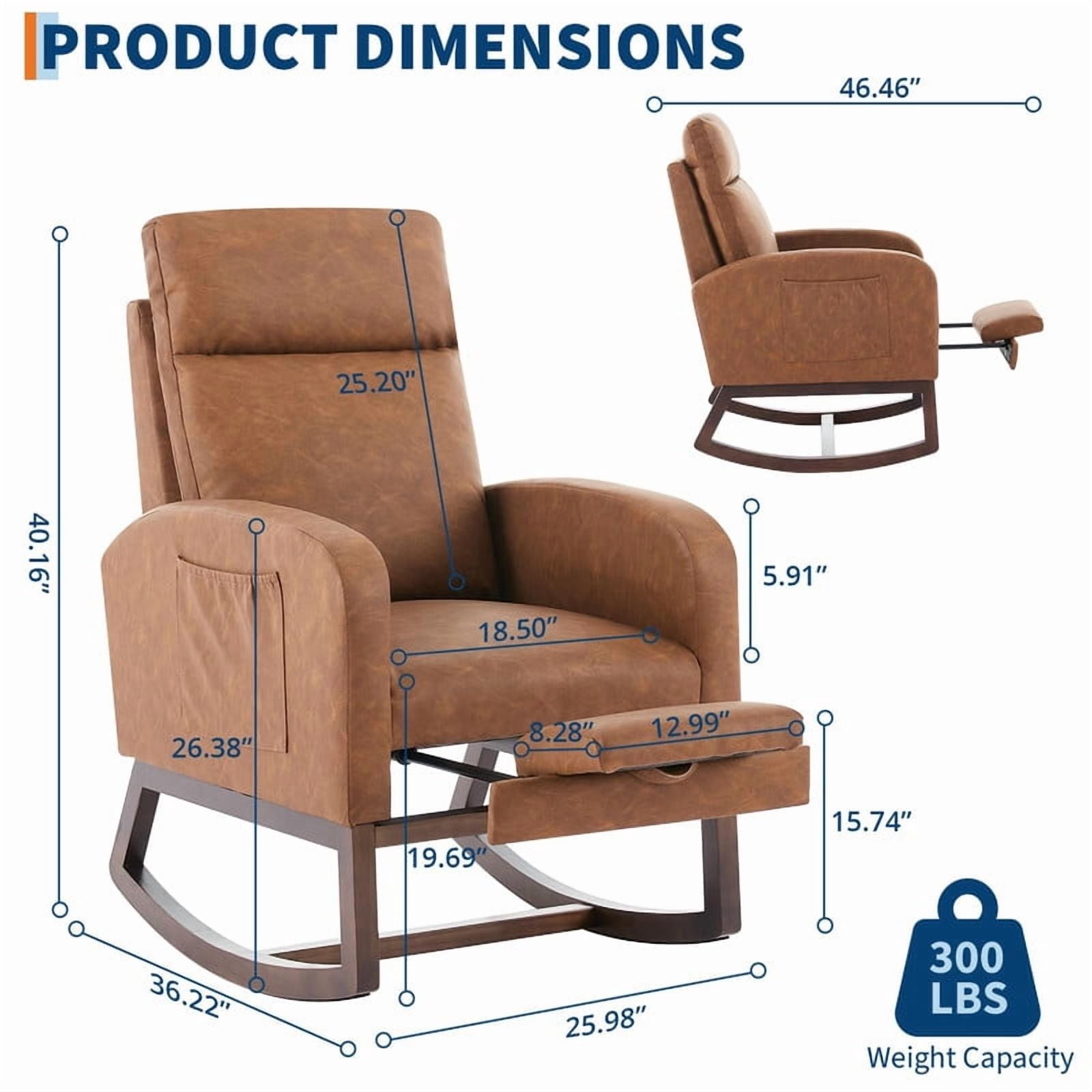 TROPOW Nursing Rocking Chair with Footrest, Glider Rocker with High Back Upholstered Seat and Solid Wood Base for Mom, Comfortable Rocking Lounge Chair for Living Room, Bedroom Relaxing