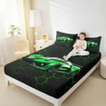 thumbnail image 4 of jejeloiu Boy Extreme Sport Twin Sheet Sets,Geometric Aesthetic Art Twin Fitted Sheet,Green Black Flat Sheet For Children,Super Cozy Room Decor,3-Piece, 4 of 7