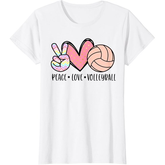 Women Peace Love Volleyball Sports Graphic T-Shirt