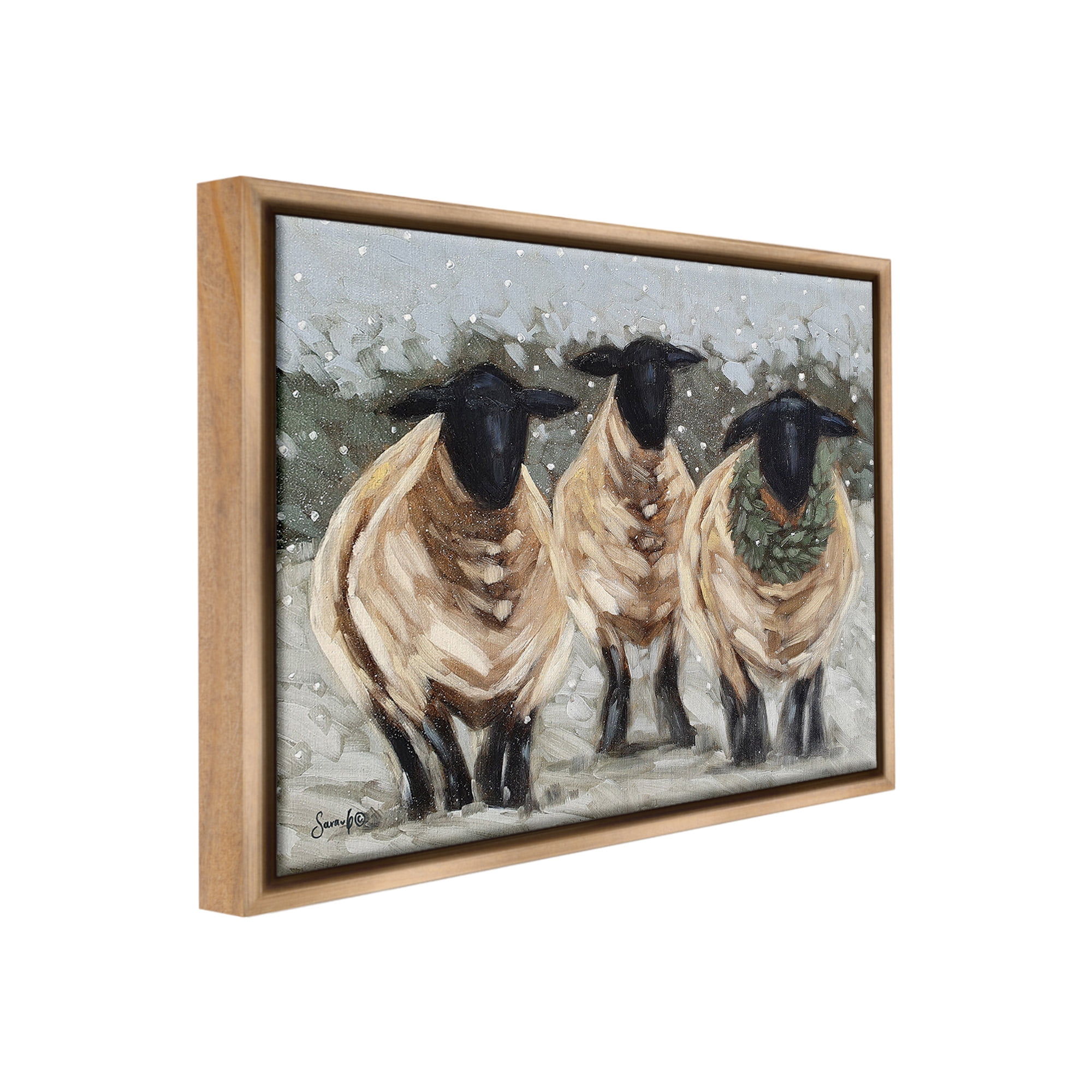 Stupell Industries Sheep in Winter Scene Animals & Insects Painting Brown Floater Framed Canvas Art Print Wall Art, 31 x 25