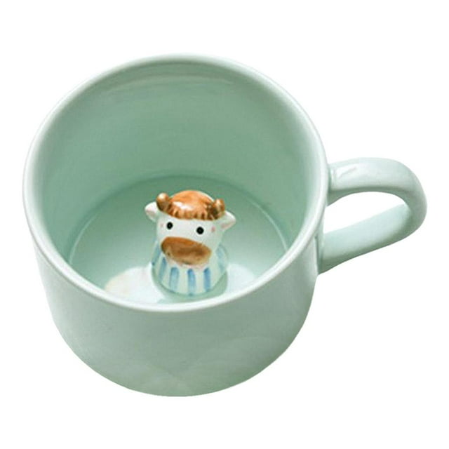 taza de café de dibujos animados Taza 3D con forma de animal, figura de cerámica de dibujos animados para , niñas, , mujeres, hombres, taza de café, 7 , Piel de becerro