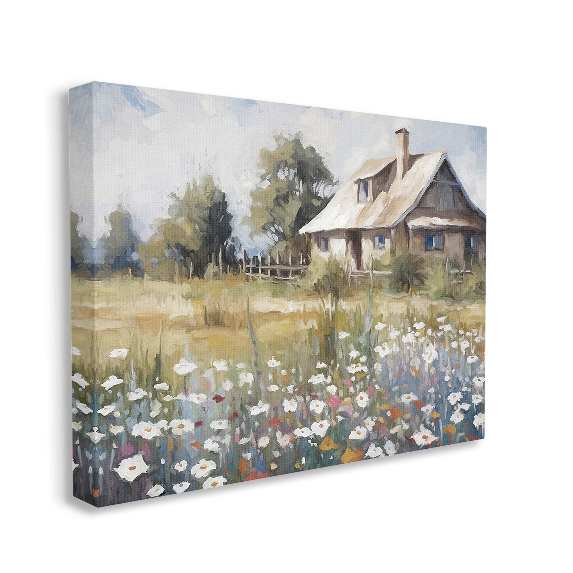Stupell Industries Charming Prairie Cottage Landscape Painting Gallery Wrapped Canvas Art Print Wall Art, 20 x 16