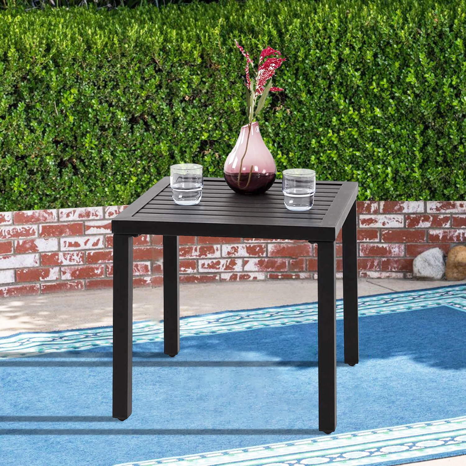 Black Patio Coffee Bistro Table AMZFDC Indoor Outdoor Small Metal Square Side/End Table 