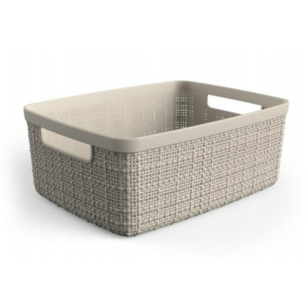 Curver Jute Basket Small 2pk, Resin Plastic Storage Bin, Papyrus Beige