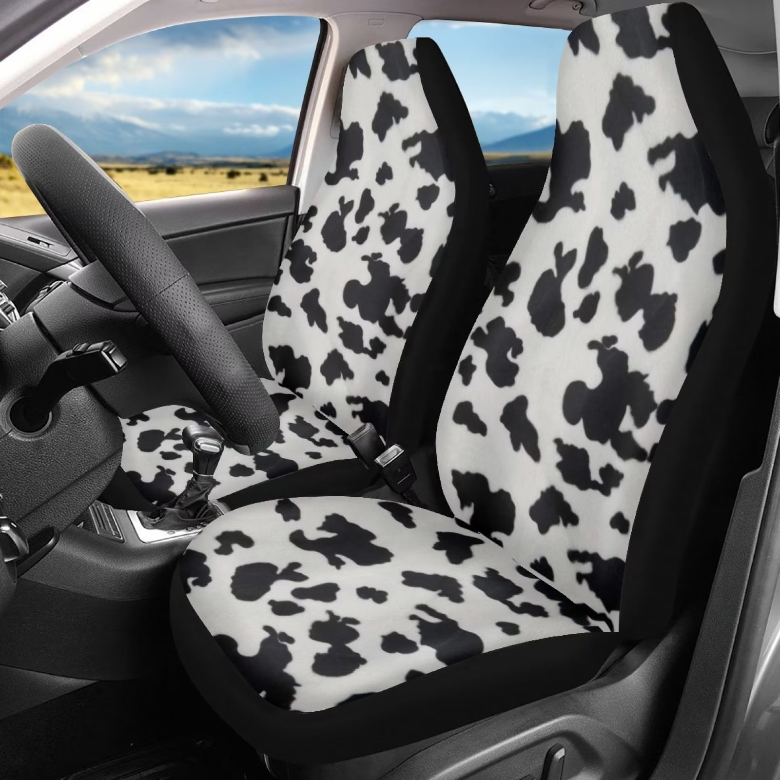  QZLAN Western Cow Print Car Seat Covers Set of 2