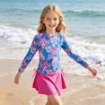 thumbnail image 4 of Lanbubble Girls Swimsuit Rash Guard Set 2 Piece Long Sleeve Bathing Suit Swim Skirt with Shorts 3-10 Years, 4 of 10