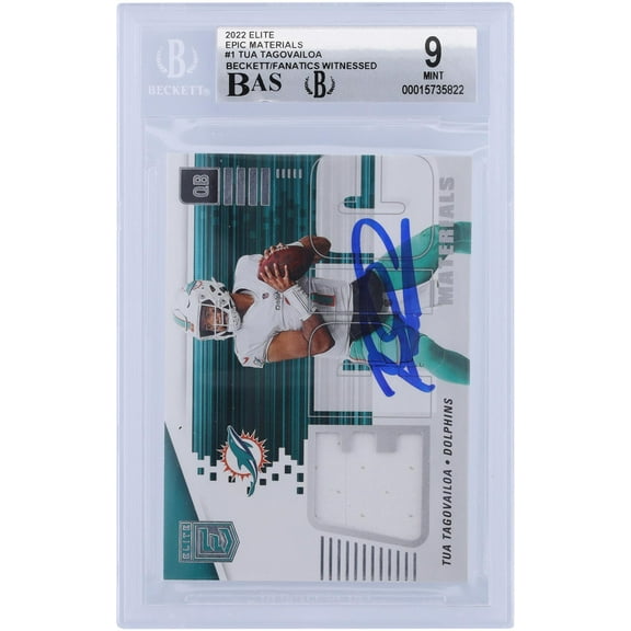 Tua Tagovailoa Miami Dolphins Autographed 2022 Panini Elite Epic Materials Relic #EM-1 Beckett Fanatics Witnessed Authenticated 9/10 Card - Fanatics Authentic Certified
