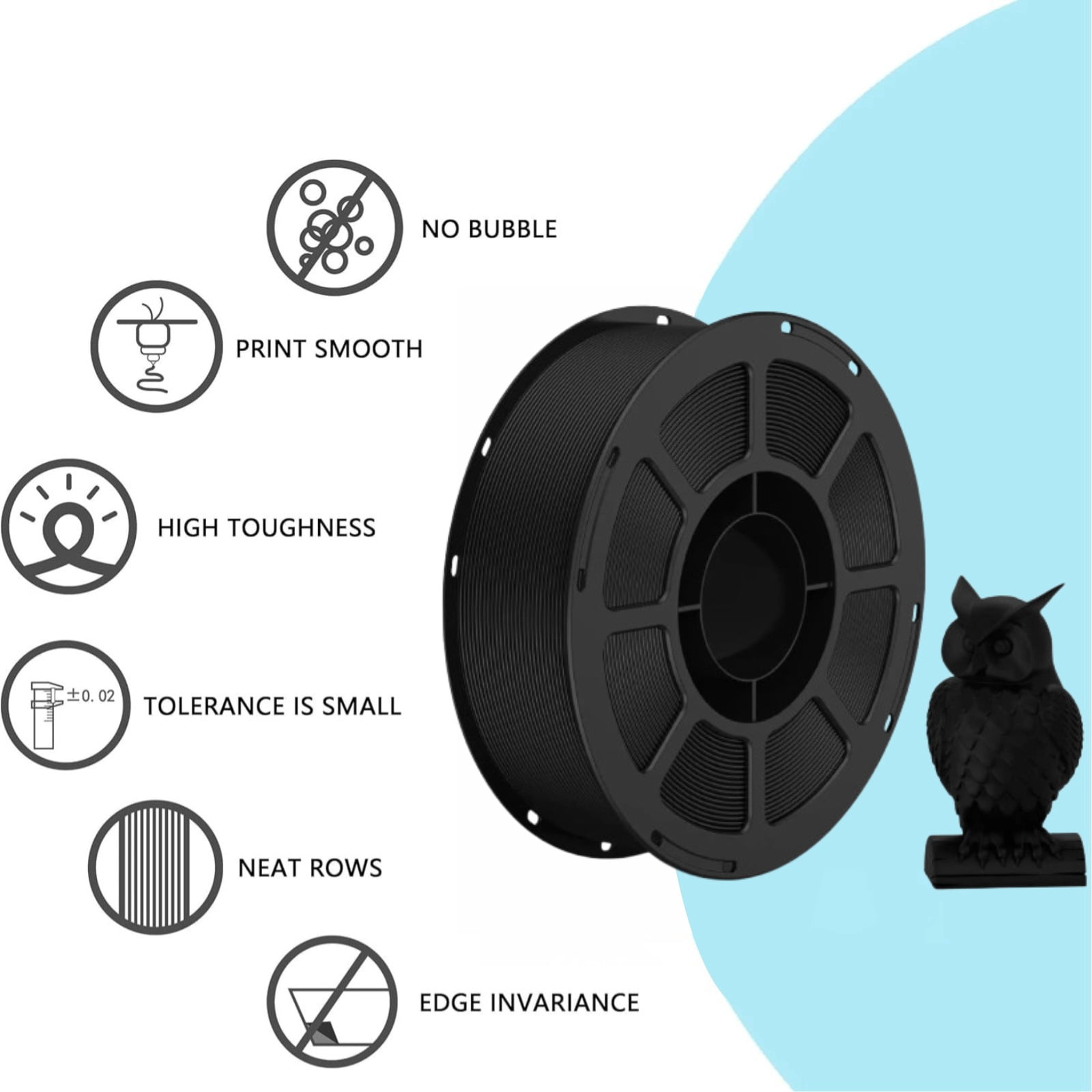 PETG 3D Printer Filament 1.75mm, Dimensional Accuracy +/-0.02mm, 1KG Spool (2.2lbs), Fit for Most 3D FDM Printer(Black)