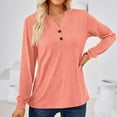 thumbnail image 2 of Annhoo Womens Long Sleeve Shirts Loose V Neck Button Front Tops Fall Casual Comfy Solid Color Blouse Tees, 2 of 3