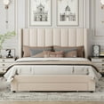 thumbnail image 2 of Queen Size Storage Bed with Large Drawer and Comfy Velvet Fabric Backrest, Velvet Upholstered Platform Bed with Solid MDF and Particle Board, Wooden Storage Bed Frame for Living Room, Bedroom, 2 of 7