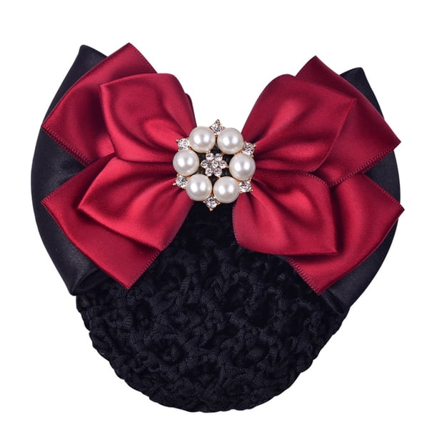Cubierta para moño de pelo Sonducket redecilla con diamantes de imitación lazo rojo