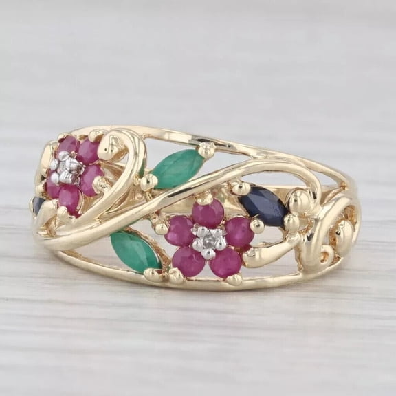 Hitanshu Jewels Round Cut Pink CZ Women's Floral Band Ring In 14K Yellow Gold Plated