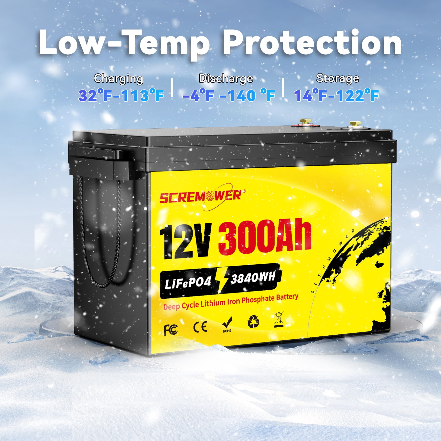 12V 300Ah LiFePO4 Battery, 200A BMS for 120lb Trolling Motor, Boat, Solar, Off-Grid,3840W Deep Cycles Lithium RV Batteries
