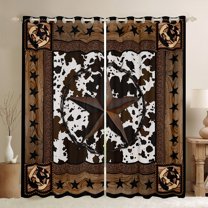 Castle Fairy Retro Texas Star Curtains Pack of 2 (42x84 Each) for Female Men,Cow Print Curtains Blackout,Western Vintage Aesthetic Bedroom Curtains,Ultra Soft Home Decor