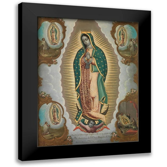 EnrÃ­quez, Nicolas 12x14 Black Modern Framed Museum Art Print Titled - The Virgin of Guadalupe with the Four Apparitions