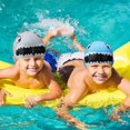 thumbnail image 5 of gorros de natación de silicona para niños de 3 a 12 años, divertidos gorros de natación con tiburón de dibujos animados y aletas para cabello largo y corto., 5 of 5