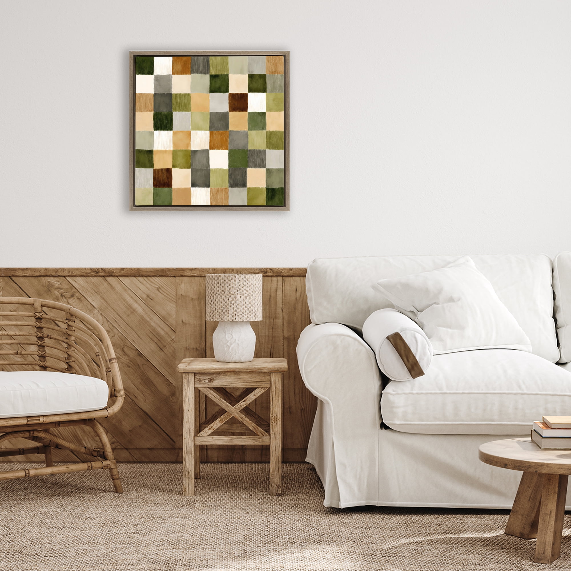 Stupell Industries Checkered Earth Tones Brown Framed Floater Canvas Wall Art, design by Petal Prints Design