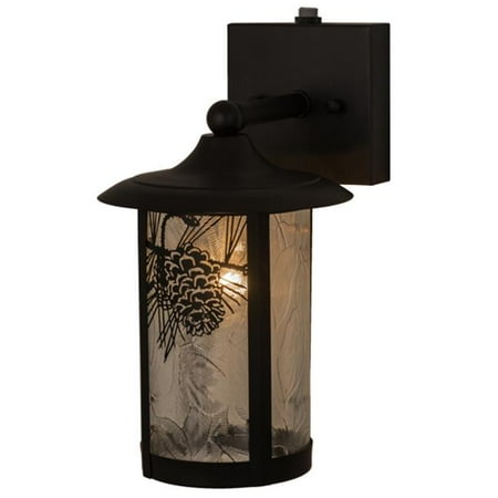 

Meyda 160520 8 in. Fulton Winter Pine Solid Mount Wall Sconce Zald & Solar Black - Rustic Lodge Art Glass