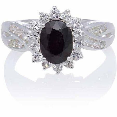 Black Sapphire and White Sapphire Sterling Silver Channel Sides Ring, Size 7