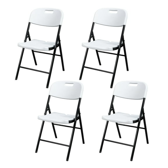ZOPan 4 PCS Commercial Contoured Folding Chairs Set Steel Frame Plastic Seat White