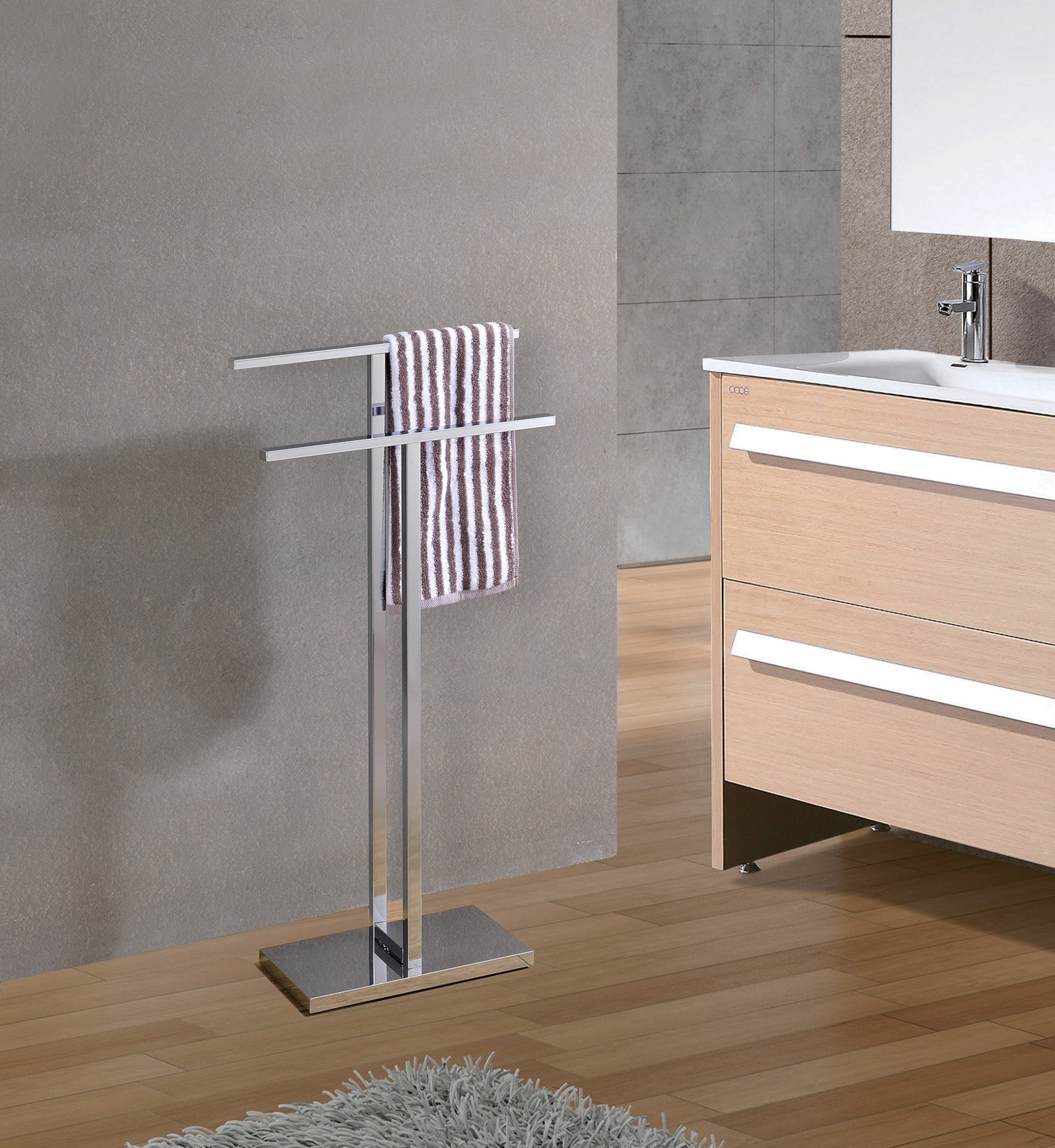 Pelton Freestanding Bathroom Towel Rack with Two Bars, Stainless Steel Stainless Steel Towel Rack Free Standing