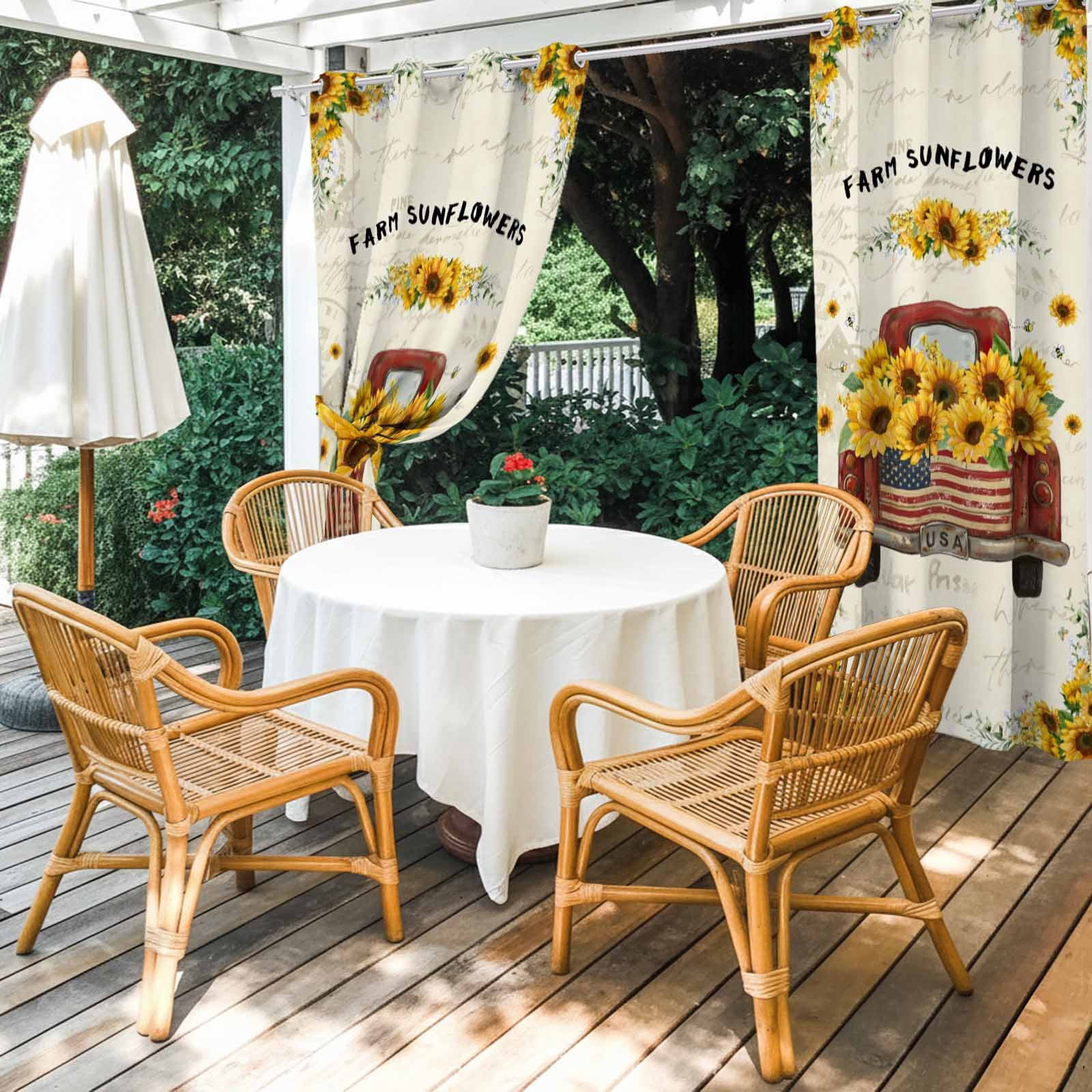 Outdoor Curtains for Patio Waterproof, Sunflower Truck Outdoor Privacy Panels Grommet, Summer Botanical Elegant Pastoral Floral Blackout Outside Curtains for Porch/Cabana 54"x108", 1 Panel