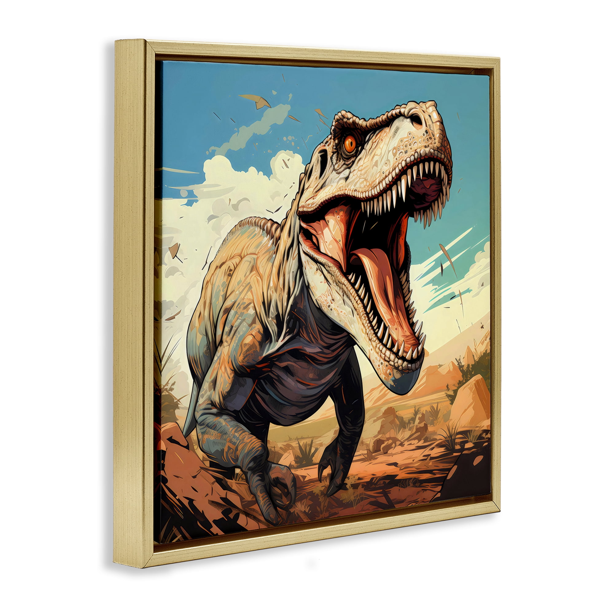 Stupell Industries Velociraptor Desert Sunset Gold Framed Floater Canvas Wall Art, design by Creative Studio