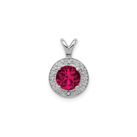 Sterling Silver Ruby Halo Pendant Necklace for Women with Round Red Stone and Clear Accents, Elegant Romantic Jewelry for Everyday Wear or Special Events
