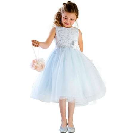 Efavormart Glamorous and Lace tulle Dress with Flower Accented Belt Birthday Girl Dress Junior Flower Girl Wedding Party Gown Dress