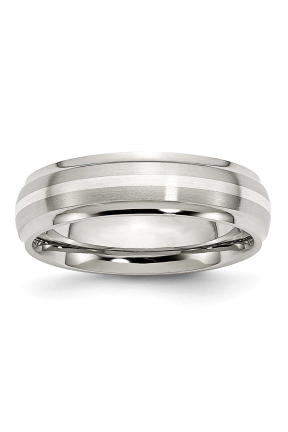 White Stainless Steel Ring Band Wedding Sterling Silver Ridged