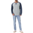 thumbnail image 2 of Camisetas de hombre estilo CHIC INSPIRE, de manga larga raglán, casual, tipo béisbol, Henley, en gris y azul marino, 2 of 6