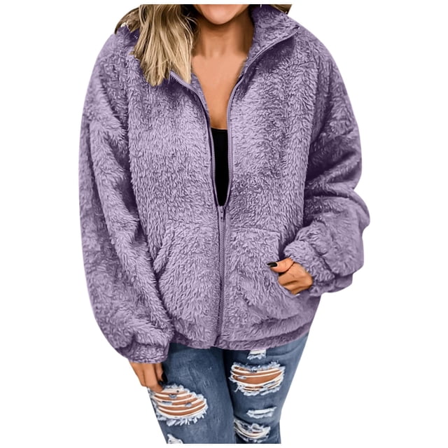Women Plus Size Winter Warm Hooded Jacket with Zipper Pockets Outerwear Coat