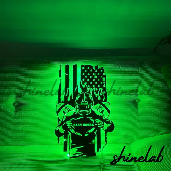 Shinelab US Flag Football Metal Sign LED Wall Art, Custom Soccer Player Sport Wall Decor 10973