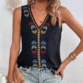 thumbnail image 2 of qolati Boho Tank Top for Women Ethnic Embroidered Patchwork V Neck Loose Fit Sleeveless Summer Tops Dressy Casual Beach Vacation Blouses Shirts Black M, 2 of 6