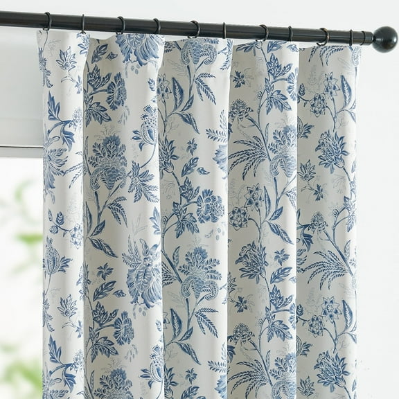 Curtainking Blackout Curtains 84 inch Blue Floral Thermal Insulated Drapes for Bedroom Living Room, Window Treatments Set for All Season, Rod Pocket 2 Panels