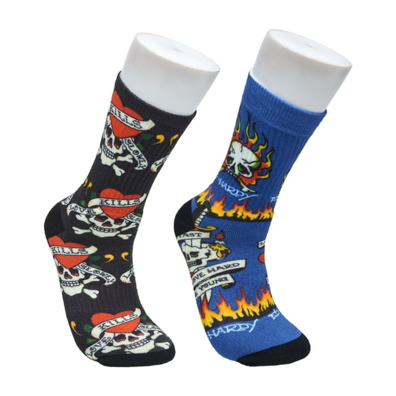 Ed Hardy Mens 360 Print Full Cushion Crew Sock 2-Pack