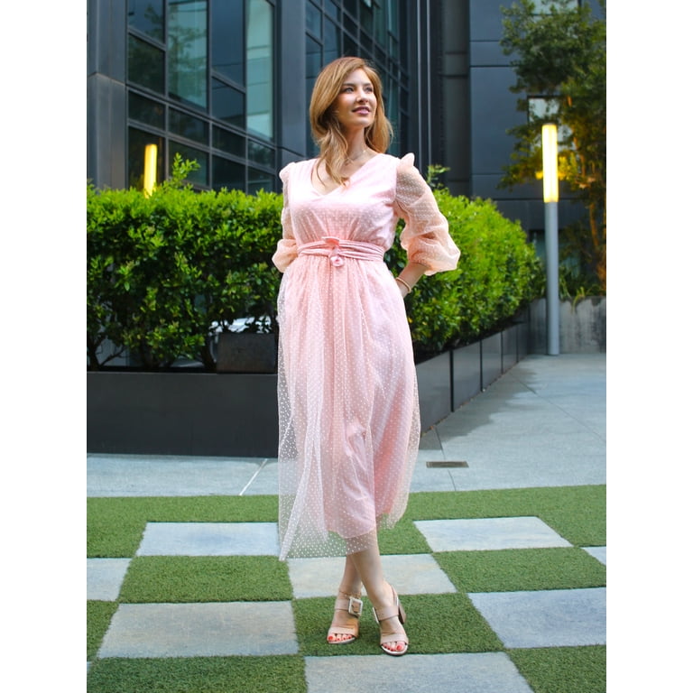 strapless open back dress Pink Striped Brielle Midi Dress