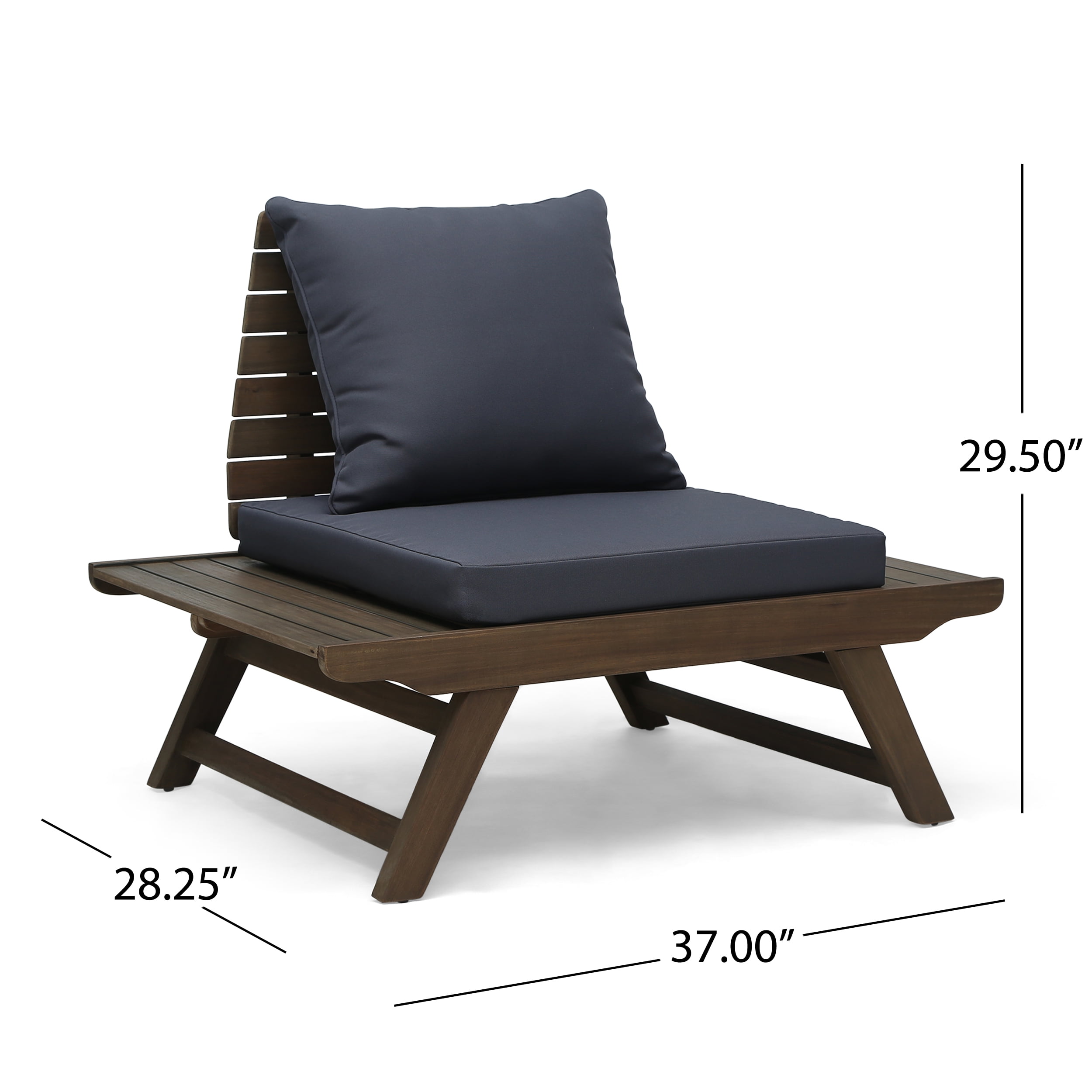 Outdoor Single Acacia Wood Club Chair, Leisure Relax Seat for Patio Garden, Dark Gray