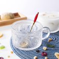 thumbnail image 5 of Taza de café de vidrio vintage, taza de vidrio transparente en relieve de 14/14,6 oz con asa para café con leche, leche, cereales y bebidas, 5 of 5