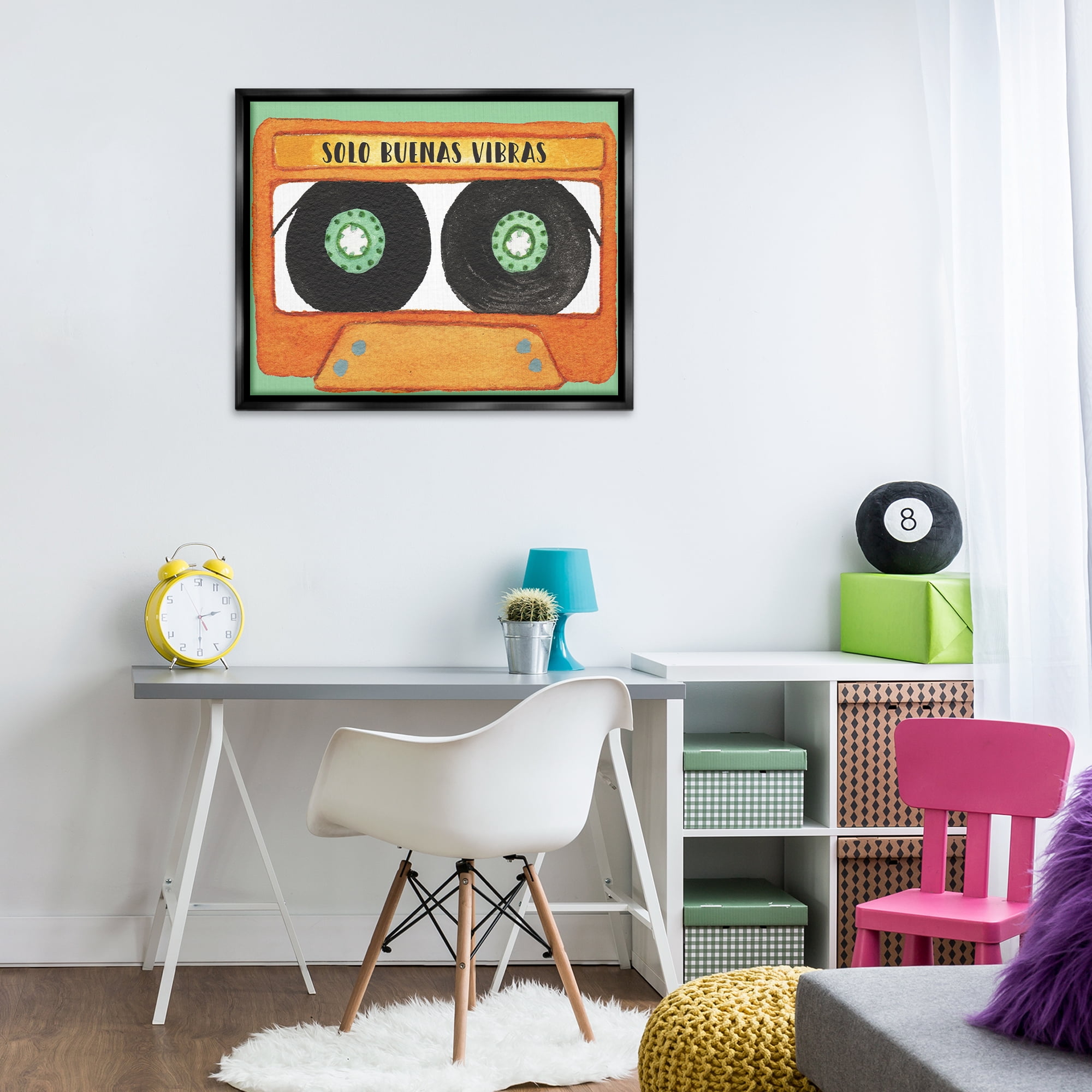 Stupell Industries Solo Buenas Vibras Casete Music Painting Black Floater Framed Art Print Wall Art, 31 x 25