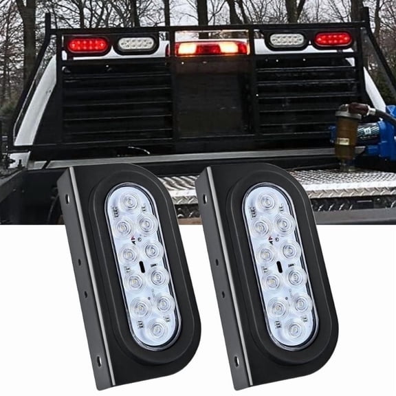 6Inch Oval Trailer Tail Light 2PCS White Reverse Back Up Lights with Flush Mount Grommets Plugs with Mounting Brackets Waterproof for Truck RV Tractor