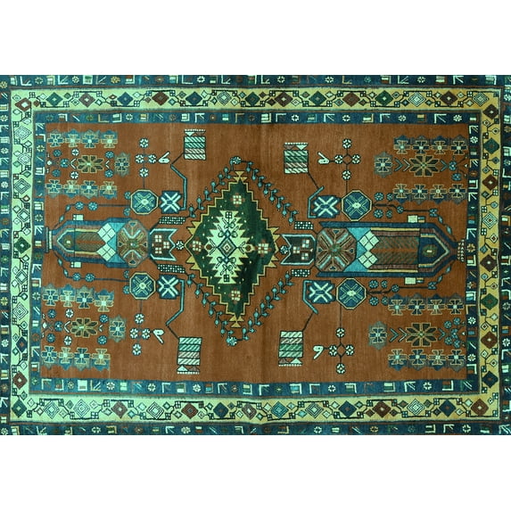 Ahgly Company Machine Washable Indoor Rectangle Persian Turquoise Blue Traditional Area Rugs, 6' x 9'