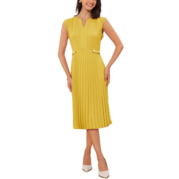 Vestido sin mangas Allegra K para mujer, vestido midi con cuello en V, botones y plisado en color jengibre